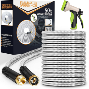 Stainless Steel 50' Garden Hose w/10-Function Nozzle