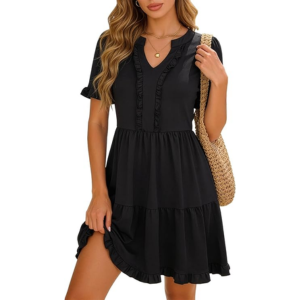 V-Neck Short Sleeve Babydoll Mini Sundress