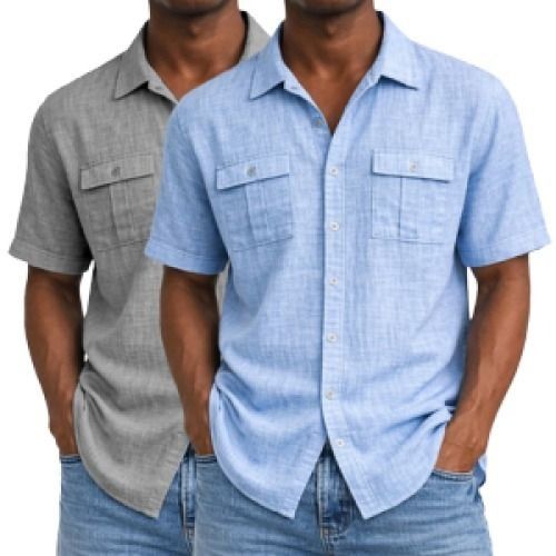 2-Pack Cotton Linen Button-Up Shirts