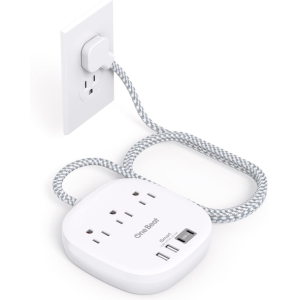 3-Outlet & 4-USB Flat Plug Power Strip w/6' Cord