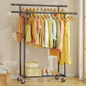 Rolling Double Rods Clothes Rack