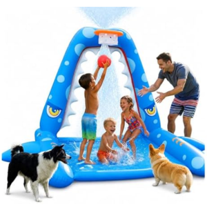Outdoor Shark Kid's Inflatable Sprinkler w/Basketball Hoop
