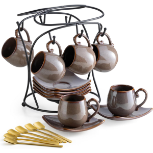 Set of 6 Ceramic Coffee Cups w/Saucers