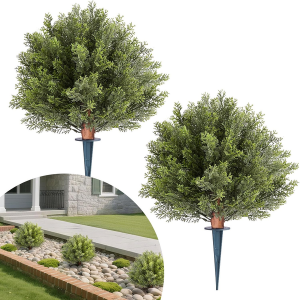 Set of 2 Artificial Topiary Cypress Trees w/Ground Spike