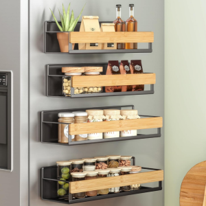 4-Pack Magnetic Bamboo Spice Rack Set