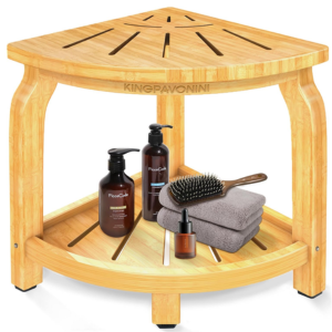 Bamboo Corner Shower Stool w/Shelf