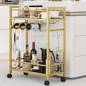 Rolling 2-Tier Bar Cart w/Mirrored Shelves