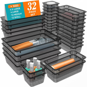 32-Piece Clear Plastic Drawer Organizers