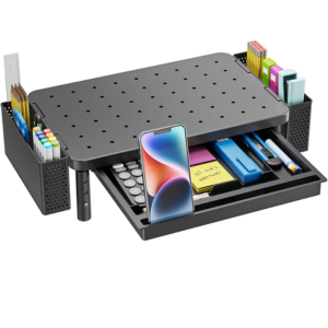 Adjustable Monitor Stand Riser w/Pen Holders & Drawer