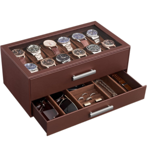 Double Layer 12-Slot Watch Box w/Jewelry Drawer