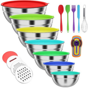 7-Piece Stainless Steel Mixing Bowls w/Lids & 3 Grater Attachments