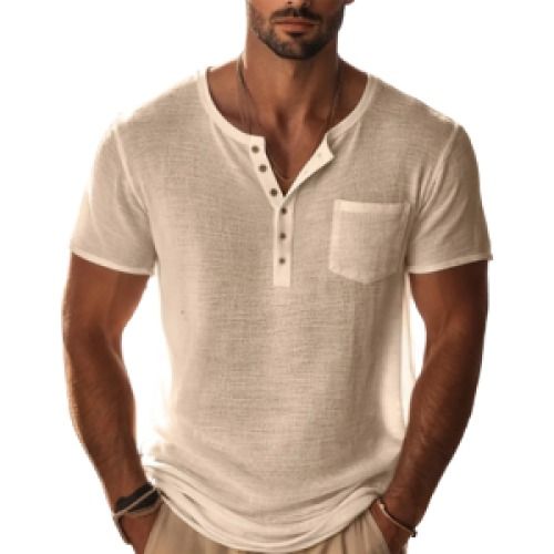 Men's Mesh Knitted Henley T-shirt