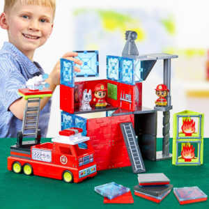 Tile Town 66-Piece Kid's Fire Station Magnetic Tiles Set