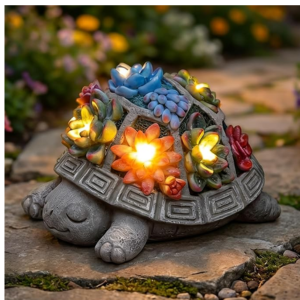 Solar Turtle Garden Figurine Light w/Succulent