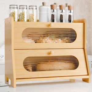 2-Tier Bamboo Bread Box w/Magnetic Doors