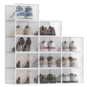 12-Pack Transparent Stackable Shoe Storage Boxes