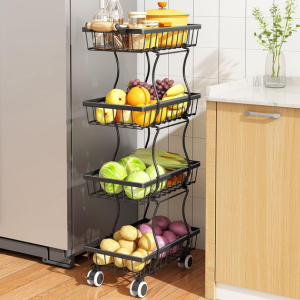 4-Basket Metal Wire Rolling Cart