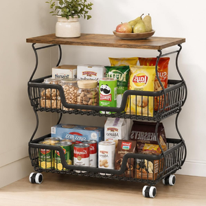 3-Tier Rolling Storage Cart w/Wood Top Table