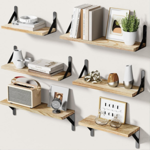 Set of 6 Wood Floating Wall Shelve