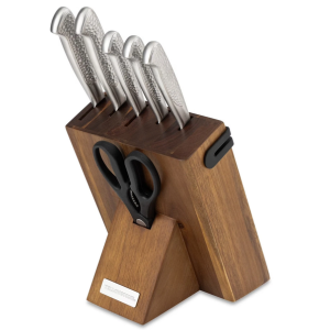 8-Piece Hammered Steel & Acacia Knife Block Set