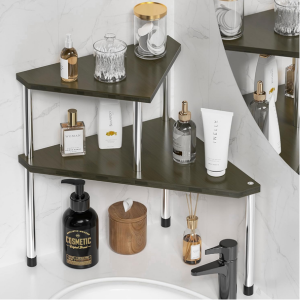 2-Tier Bamboo Countertop Corner Shelf Organizer