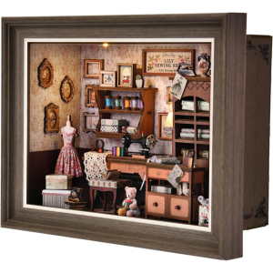Creative Lily Sewing Shop 3D Wood Puzzle LED Book Nook Kit