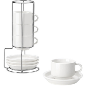 Malacasa 4-Pack Porcelain Espresso Cups & Saucers w/Stand