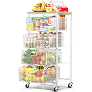 4-Tier Rolling Kitchen Cart w/Drawers