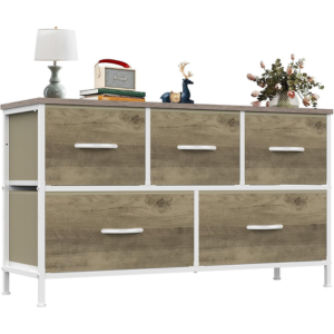 Wood Top 5-Drawer Fabric Dresser