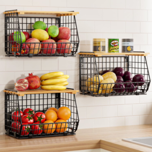 3-Pack Stackable Baskets w/Lid