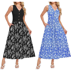 Flowy V Neck Maxi Dress w/Pockets