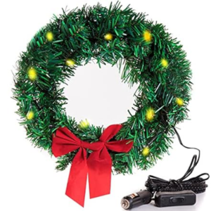 Zone Tech Christmas Car Wreath w/Lights & Bow