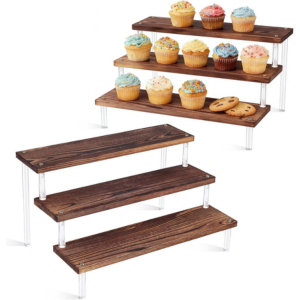2-Pack 3-Tier Wood & Acrylic Display Riser Stand