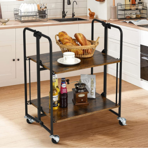 2-Tier Folding Rolling Cart
