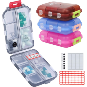 4-Pack Travel Pill Organizer w/ 164 Slice Labels