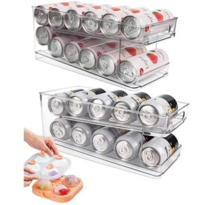 2-Pack Rolling Soda Can Organizer Dispenser w/Ice Ball Maker
